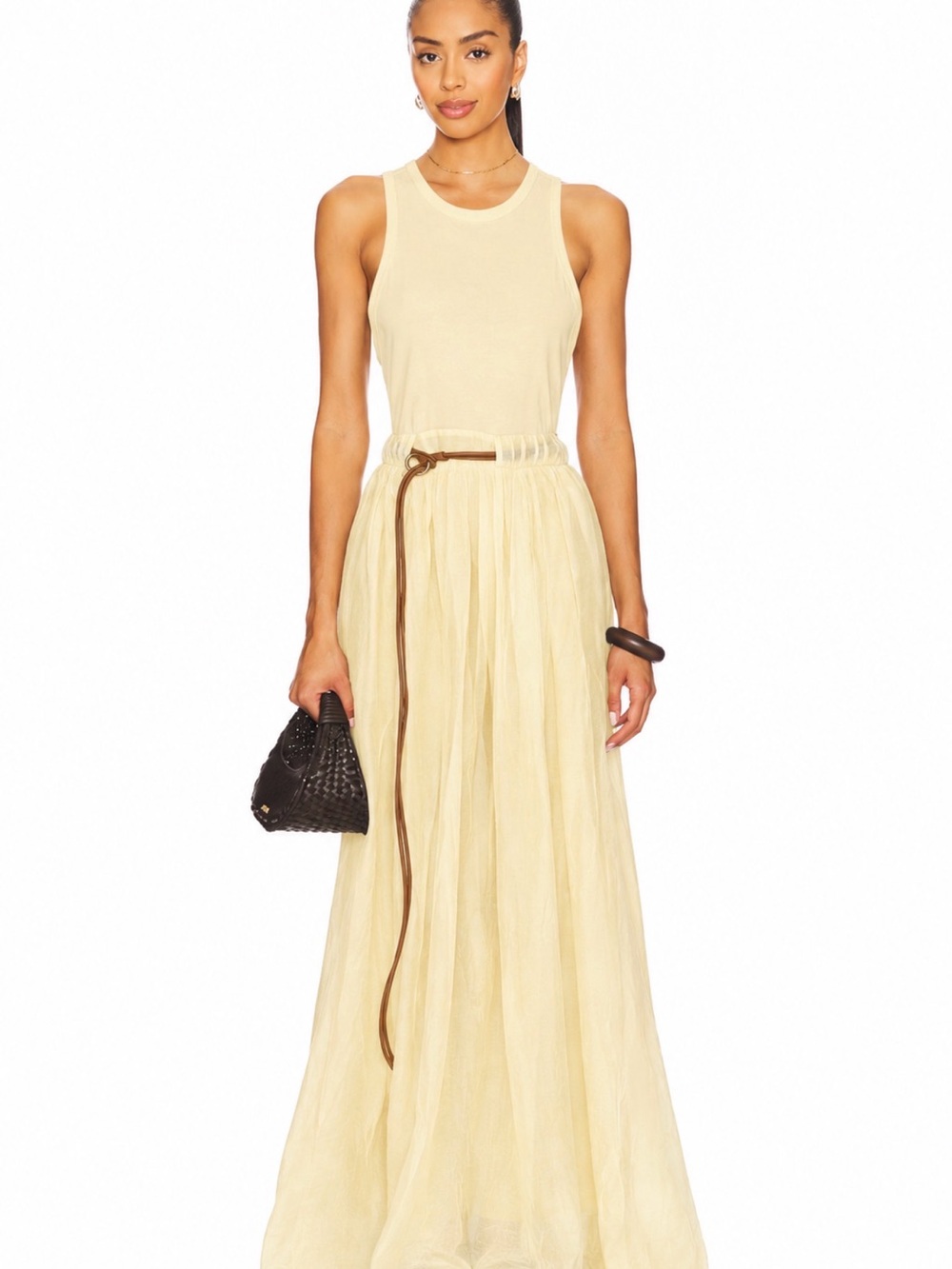 REVOLVE Cream Sleeveless Maxi Dress with Sheer Skirt
